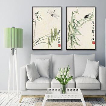 
                                        凝美 中式有框国画 齐白石名家装饰画 客厅卧室墙画沙发背景挂画餐厅走廊玄关床头壁画 双联组合 50*70cm实木有框画                