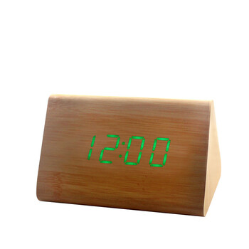 张家尚品 三角形迷你木头钟 ZJ-013  闹钟创意静音懒人夜光可爱电子时钟(GFT) 竹木白字