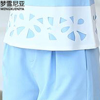 梦雪尼亚 2015夏装新款气质复古短袖熟女两件套装女 天蓝色 2XL
