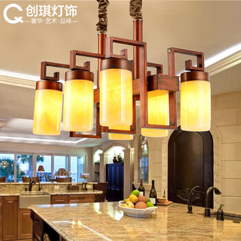 创琪 中式吊灯酒店茶楼餐厅仿古铜云石灯具 10头配8WLED玉米泡 100*36cm