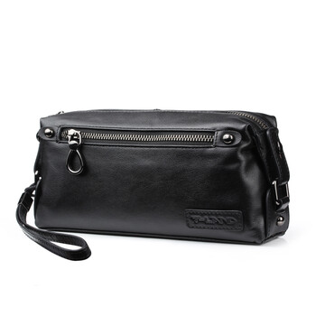 T-Land手包男头层牛皮大容量手抓包时尚个性韩版潮流休闲软皮手拿包 黑色款