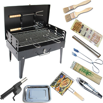 烧烤架 户外便携折叠烧烤家用木炭野外烧烤工具烤肉架子10件套装 烧烤