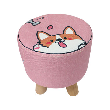 布艺换鞋凳玄关穿鞋凳子卡通可爱圆凳沙发凳茶几板凳实木矮凳 追骨头