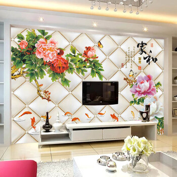 客厅电视背景墙壁纸影视墙现代中式3d立体无缝墙布墙纸大型壁画布