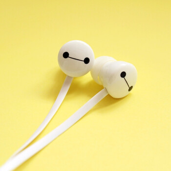 韩国可爱大白入耳式耳机 卡通创意通用手机mp3女生学生萌面条 白色