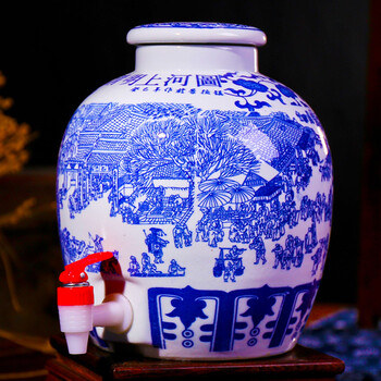 
                                        进文景德镇陶瓷器酒具酒瓶酒缸酒坛储酒罐带密封盖居家必备可带水龙头 清明河上图10斤 带水头                