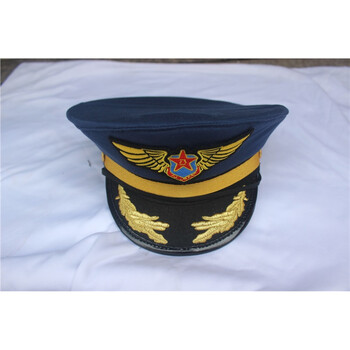 表演帽子成人儿童黑白色舞台演出帽子海魂衫配帽子 深蓝空军帽可调节