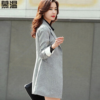 慕温  2015秋装新款女装韩版中长款修身显瘦休闲小西服薄西装女外套003 图片色 XL