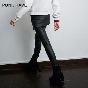 
                                        设计师品牌PUNK RAVE秋装新款 欧美街头风皮打底裙裤纯色铅笔裤女 黑色 M                