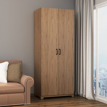 物柜子小户型多功能大容量挂衣柜家用柜子简约款南疆胡桃木色双门衣柜