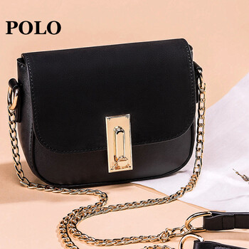 polo 单肩包潮流百搭链条女包简约撞色斜跨包包340321 黑色
