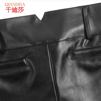 千迪莎 2015秋装新款PU皮裤长裤紧身显瘦铅笔裤打底裤 黑色  加绒款 S