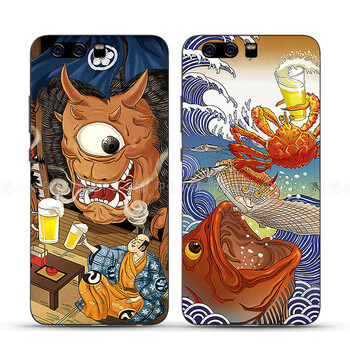plus荣耀9 v8 v9手机壳保护套软浮世绘恶鬼喝啤酒原创意 p10大鱼吃