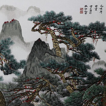 
                                        有福湘绣老板办公室字画云海松涛 大气挂画 客厅大唐挂饰 纯手工刺绣 湖南特产 卷轴软裱款                