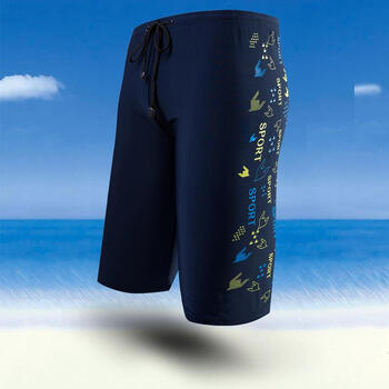 游泳裤加长设计印花宽松训练运动低腰装备游泳男童青少年竞技沙滩泳裤