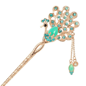 发钗古风流苏宫廷复古簪子新娘盘发头饰古代汉服头簪f16冰蓝孔雀发簪