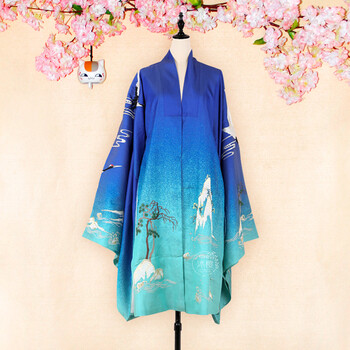 蒂卡黛-蓝色渐变明制袄裙披风传统汉服女 重工绣花大袖衫长褙子