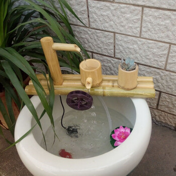 自制竹子流水滤器摆件竹筒竹流水器鱼缸石槽庭院水景喷泉轮生活日用