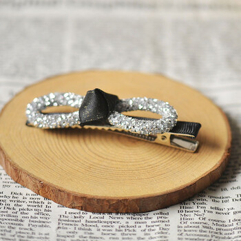 韩国手工水钻鱼嘴夹子刘海夹蝴蝶结发夹顶夹带钻边夹压夹发饰 银白6cm