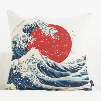 ziluolai姿罗莱家纺品牌日式和风布艺浮世绘抱枕富士山民族复古棉麻