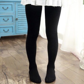 连裤袜子纯棉针织袜裤女孩拼接儿童打底裤袜加绒 纯黑色(加厚毛圈) m