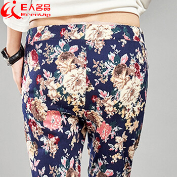 E人名品（ERENVIP）2015韩版时尚修身小脚铅笔裤印花正装裤女秋F6492 蓝色 XXL