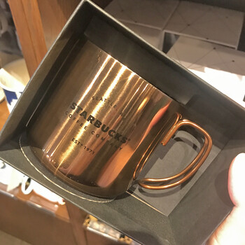 星巴克杯子清新粉色硅胶玻璃杯1971桌面随手车载保温杯 12oz金色桌面