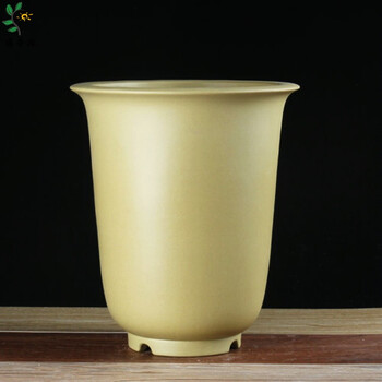 大金钟高花盆清水泥蕙兰墨兰大平口陶瓷花盆大号 特大号 黄色 段泥 大
