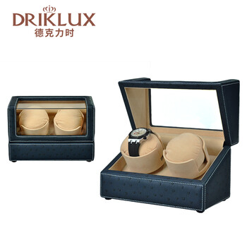 德克力时（DrikLux）摇表器机械表自动上弦上链摇摆器手表盒晃表器转表器圣诞节礼物 蓝色鸵鸟 + 骆驼色绒+2表位