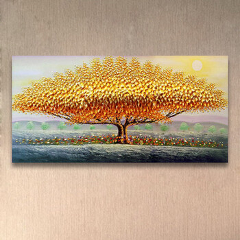 现代新款客厅壁挂画 油画 手绘 装饰画卧室 画 抽象 发财树横版画sn