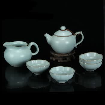 申道正品台湾汝窑茶具套装整套功夫茶具陶瓷汝瓷茶具套装/四相6头 天