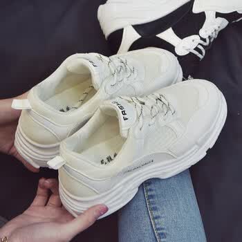 白色运动鞋女韩版ulzzang原宿百搭厚底透气学生休闲ins跑步鞋q0070