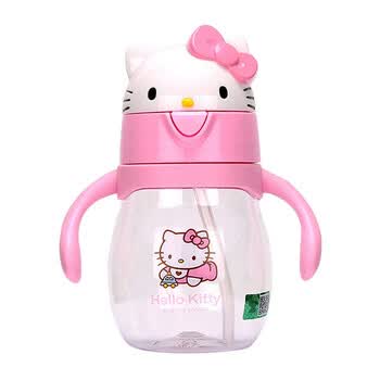 hello kitty凯蒂猫塑料杯吸管把手杯双把手吸管水杯粉色kt-3688 1095