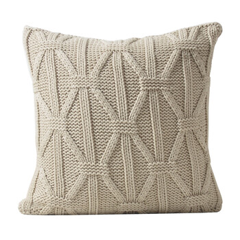 北欧风毛线针织沙发抱枕宜家靠垫床头方形枕头抱枕套飘窗靠枕纯色 浅