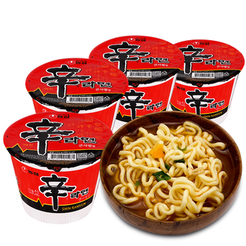 农心辛拉面香菇牛肉味114g*4碗 韩国进口方便面泡面桶面休闲零食_ 6折