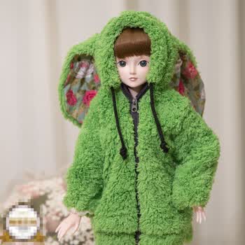 3分娃娃衣服60叶罗丽衣服 玩具配件 多色毛绒兔外套sn0768 绿色 55-60