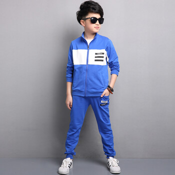 童装男童春秋装套装 2017新款春季儿童户外套装小男孩运动服潮 蓝色 t