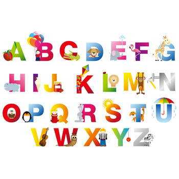 yeliangchen26个英文字母贴纸英语单词卡通墙贴儿童房幼儿园教室壁画