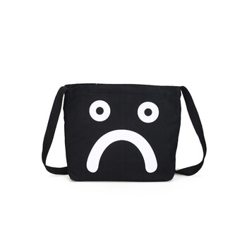 日系原宿风帆布包可爱笑脸哭脸百搭单肩软妹包斜挎包简约帆布袋女