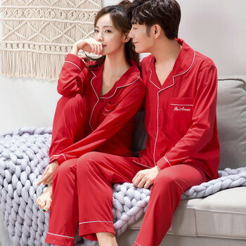 结婚睡衣新婚情侣套装秋冬长袖时尚大红色开衫流苏v领男女夫妻本命年