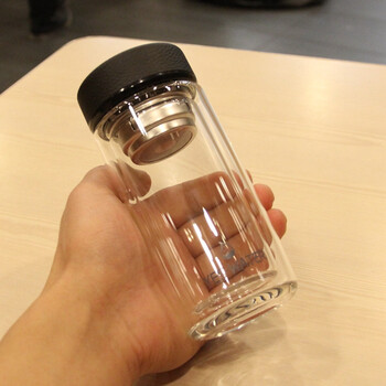 双层耐热创意随手泡茶过滤透明带盖男女便携家用茶杯水杯 黑色230毫升