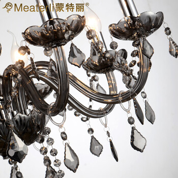 蒙特丽 客餐厅吊灯9021A 宫廷时尚弯管烛台水晶灯 烟灰色(B) 6头  K9水晶款