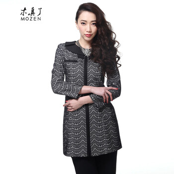 木真了2016春OL通勤风衣 中长款女外套 女上衣 32571 01黑色 XXL(A)