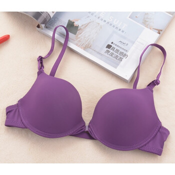 少女前扣美背文胸深v性感无痕光面细带漏背拉丁内衣一字小胸罩夏 紫色