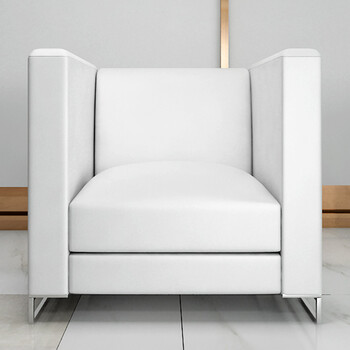 4s店办公沙发 客户休息区洽谈真皮单人沙发茶几组合简约会客商务 白色