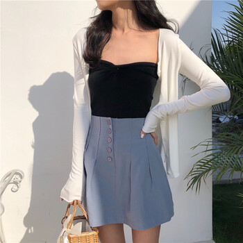 复古韩国chic风气质扭结针织抹胸 仙女防晒衣开衫外套女时髦套装 黑色