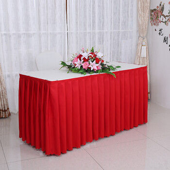 分体会议桌布纯色签到台裙展会活动桌群办公桌罩米白色桌布套 大红色