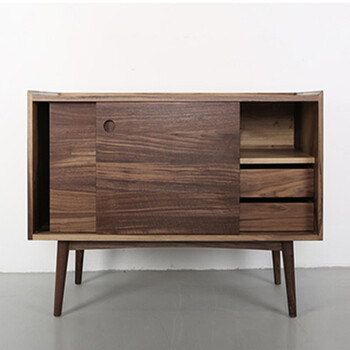 风时尚设计家用餐边柜创意厨房橱柜大小户型实木茶水柜 黑胡桃木色