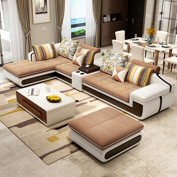 丽巢 沙发客厅组合可拆洗现代布艺沙发组合 6111# 1号色 双人位 贵妃