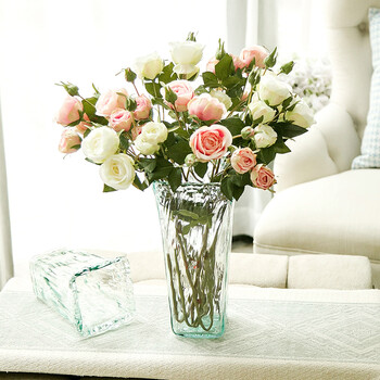 美式法式欧式仿真花夏克拉多头玫瑰花艺客餐厅花瓶花艺摆件软装 白